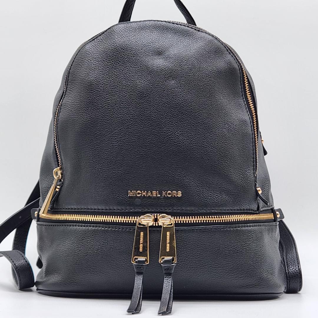 良品 Michael Kors リュック レザー ブラック シボ革c882