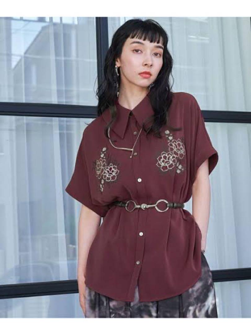 HARE トロミシシュウシャツ ボルドー 半袖