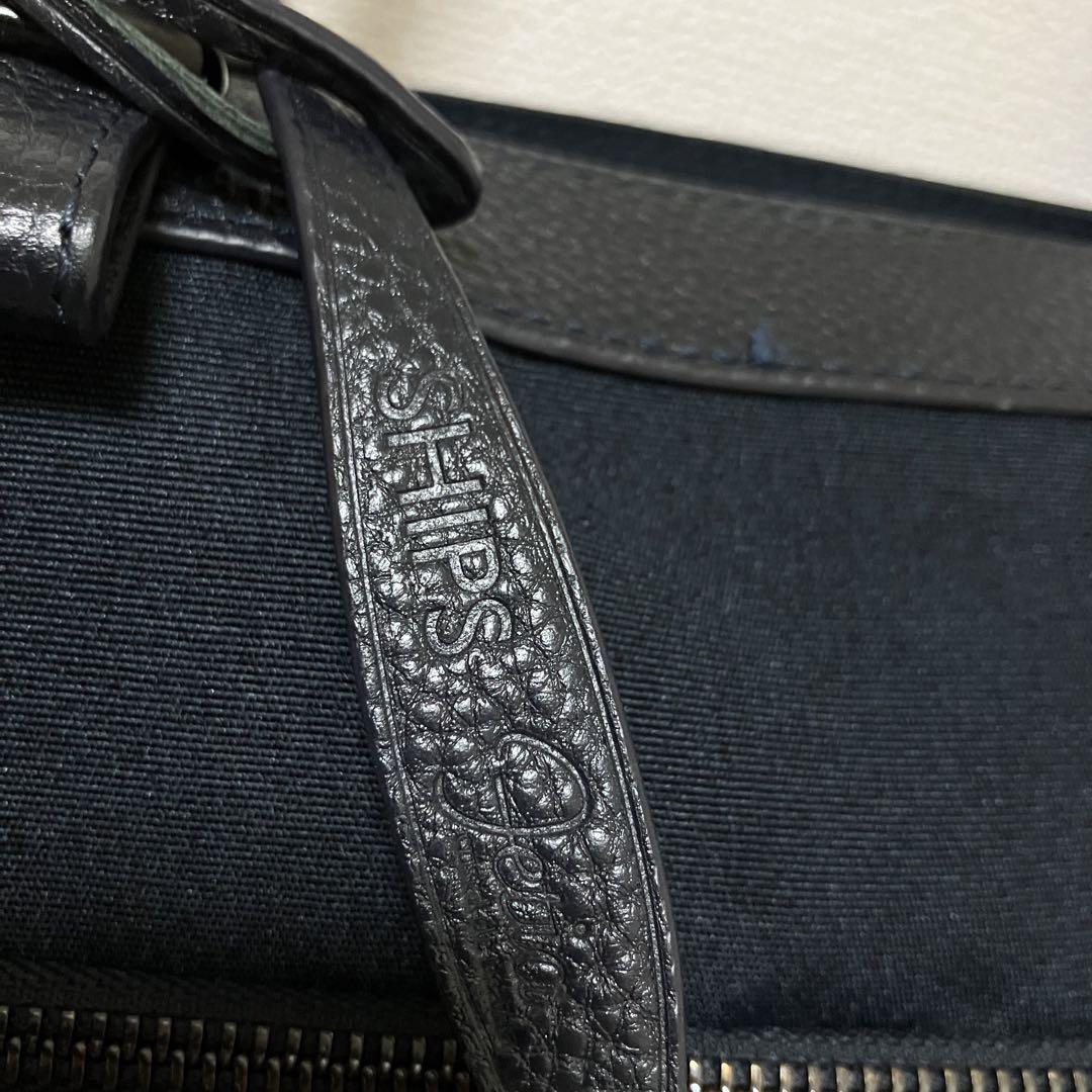 訳あり✨SHIPS✨シュリンクレザー✨トートバッグ✨ナイロン×本革✨ネイビー