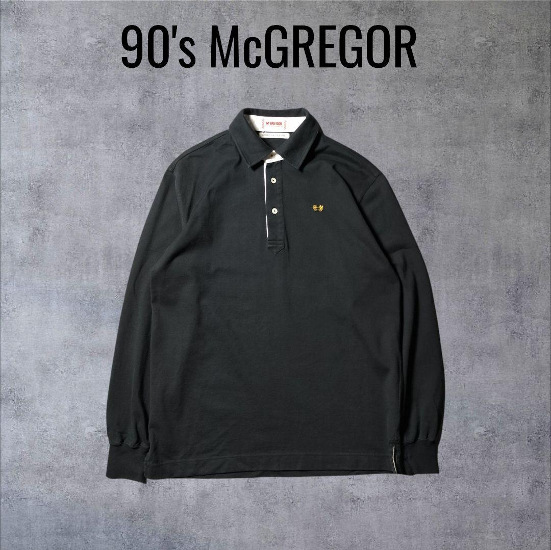 90 s McGREGOR 黒長袖ポロシャツ 金ロゴ刺繍 ハーフボタン LL・McGREGOR