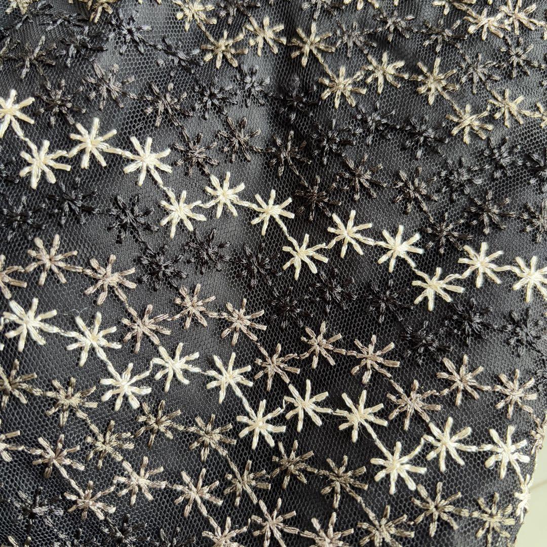 シビラ チュール刺繍 ロングダウンコート ベルト付き 袖リブ