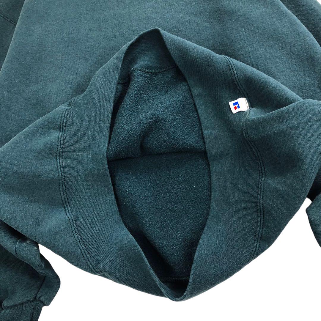 90s USA製 RUSSEL 無地 前V スウェット モスグリーン　L
