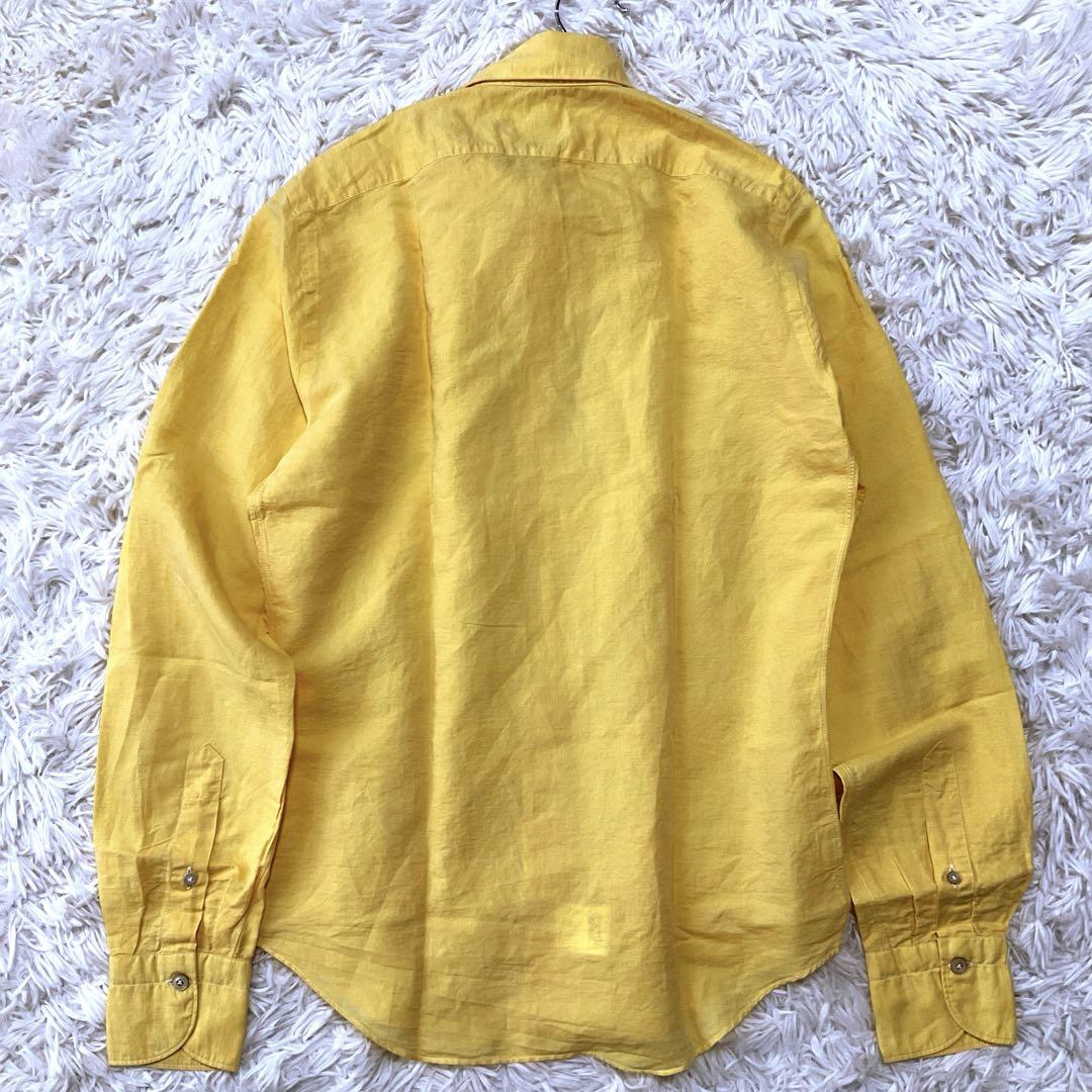 未使用⭐︎フィナモレ カッタウェイ コットン×リネンシャツ イエロー 38 未使用⭐︎フィナモレ カッタウェイ コットン×リネンシャツ