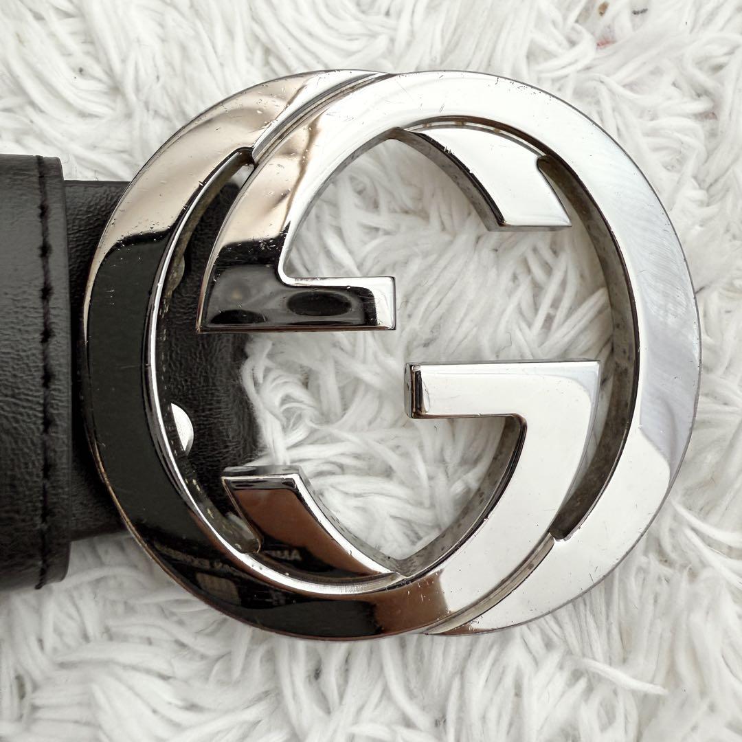 【美品】GUCCI ベルト インターロッキング GG デカロゴ シルバー 黒