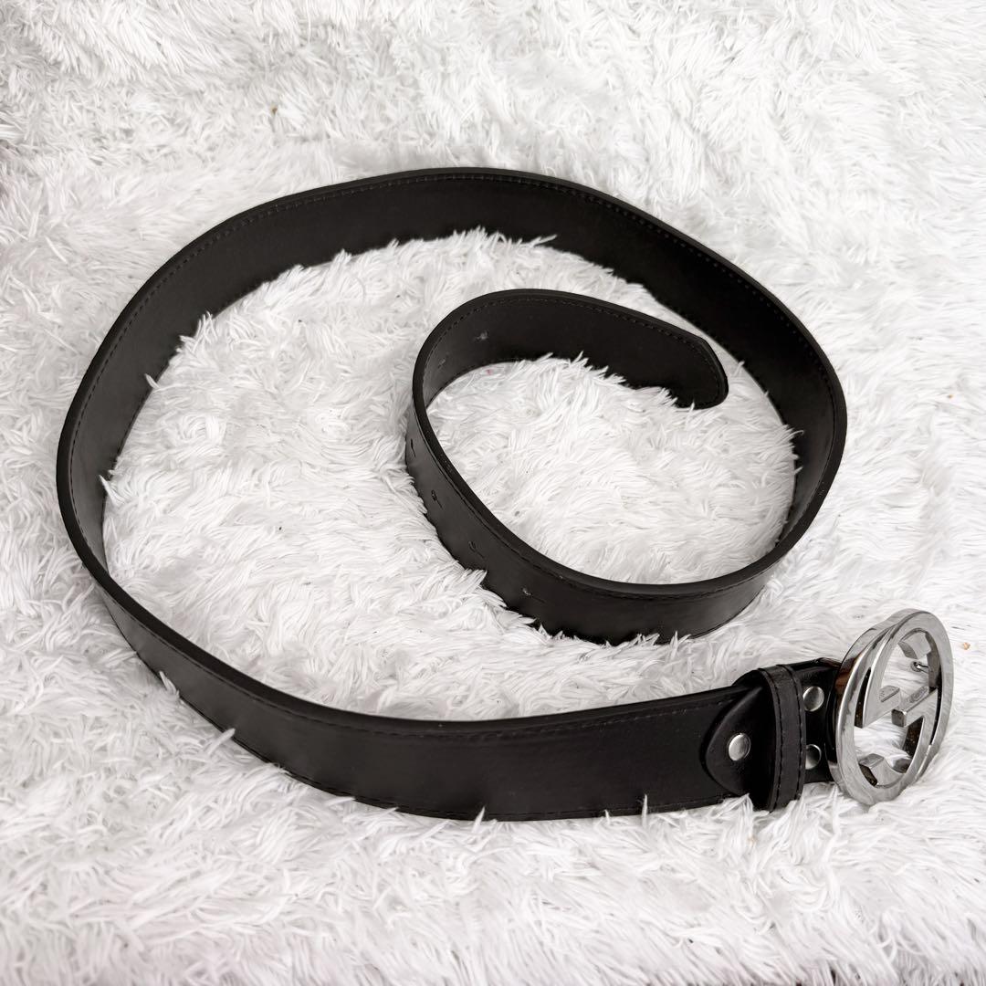 【美品】GUCCI ベルト インターロッキング GG デカロゴ シルバー 黒