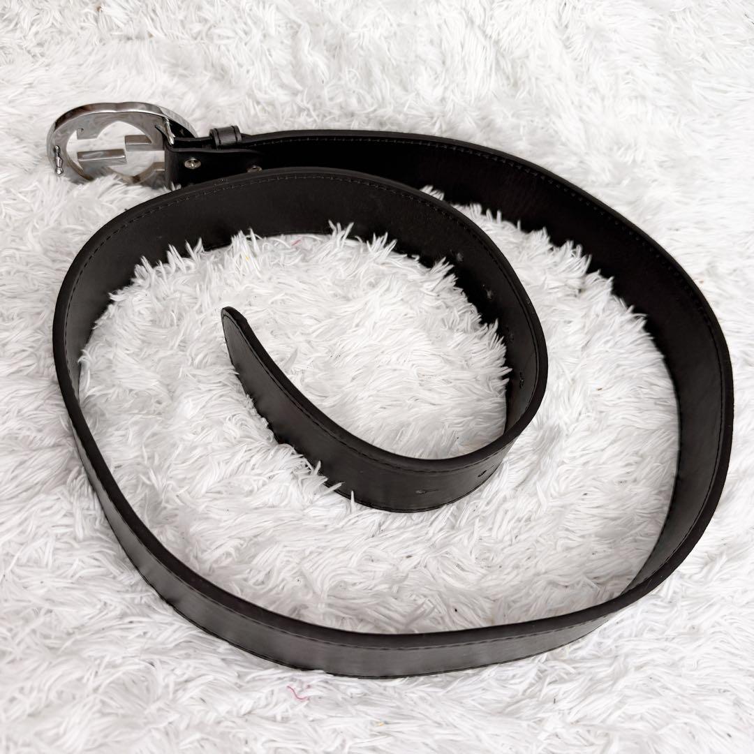 【美品】GUCCI ベルト インターロッキング GG デカロゴ シルバー 黒