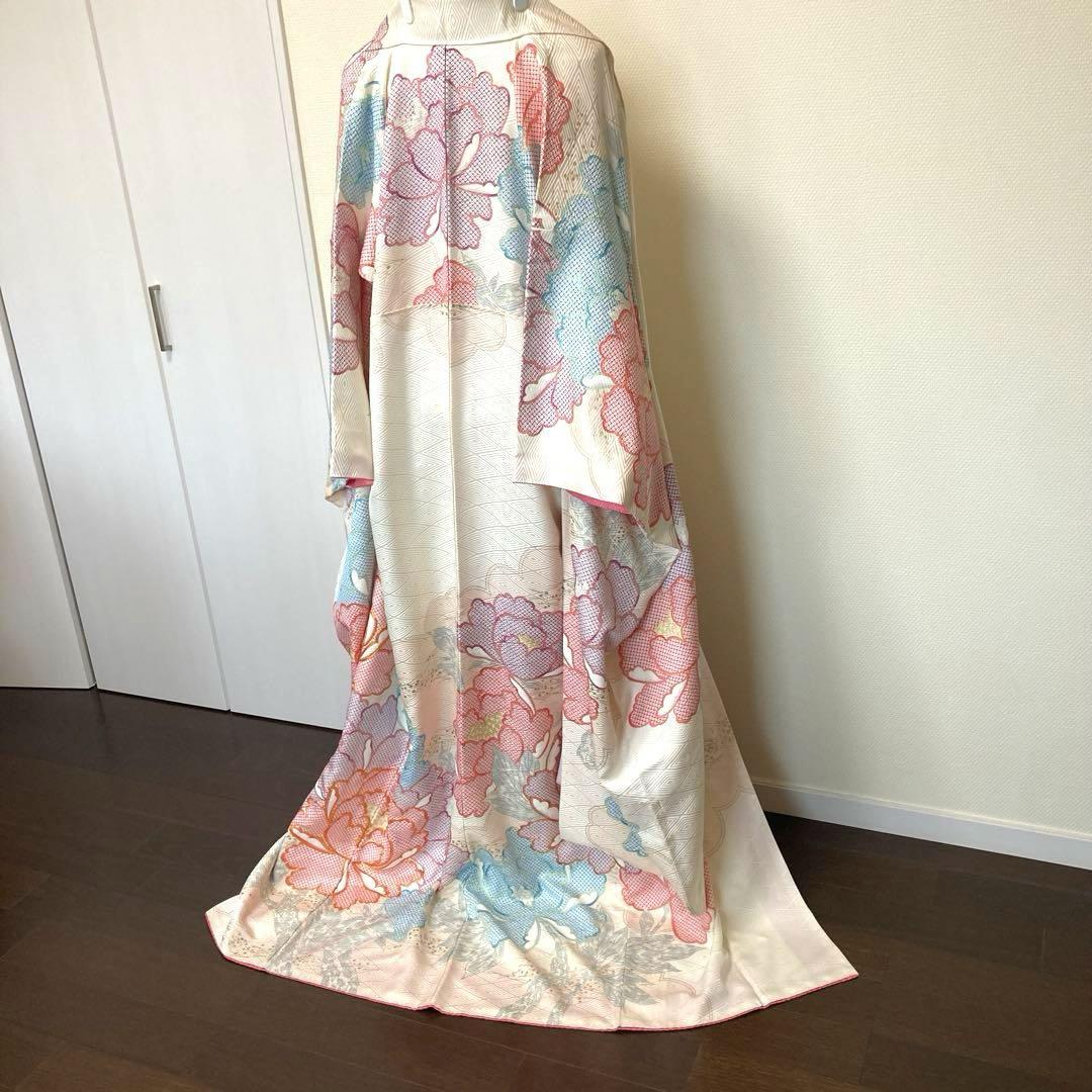 美しい赤と青の花柄振袖着物⭐︎アンティーク⭐︎