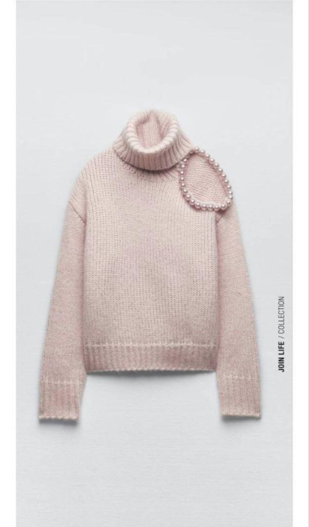 ZARA ニットセーターカットアウトディティール ペールピンク パール 新品 ZARA ニットセーター カットアウトディティール