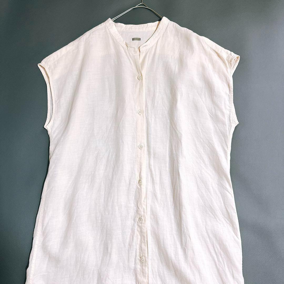 マーガレットハウエル リネン ストライプ シャツ ワンピース フレンチスリーブ 美品 マーガレットハウエル 22SS ワイドストライプリネン
