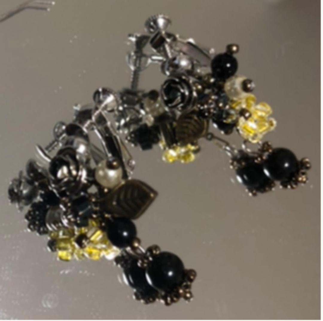 ボタニカル かすみ草 大ぶり イヤリング ハンドメイド ドライ