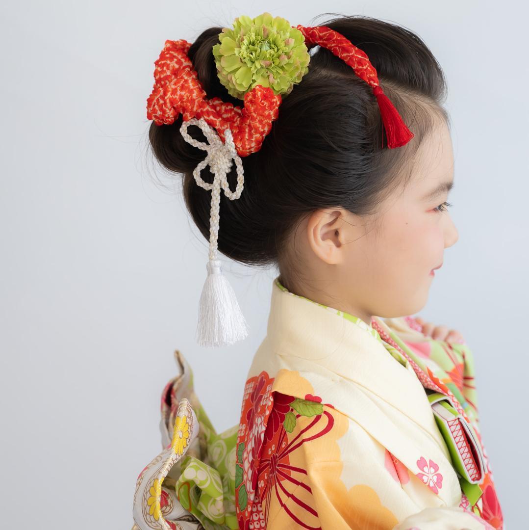 【がちゃぴん】七五三7歳/3歳髪飾り赤A日本髪かのこちんころ水引き金 七五三7歳髪飾り白/赤A】かのこ/ちんころ/日本髪ヘアアレンジ