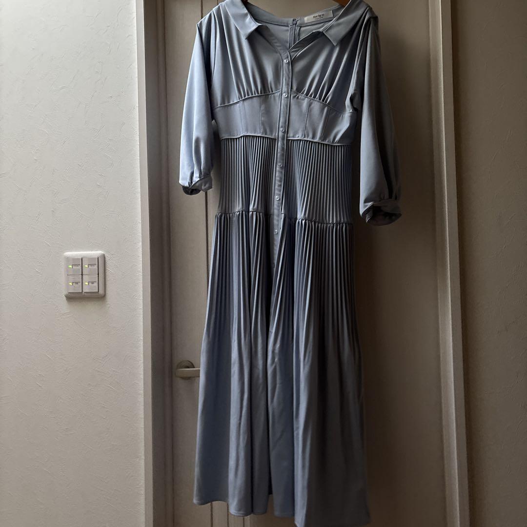 ハーリップトゥPleated Open Shirt Dress sky