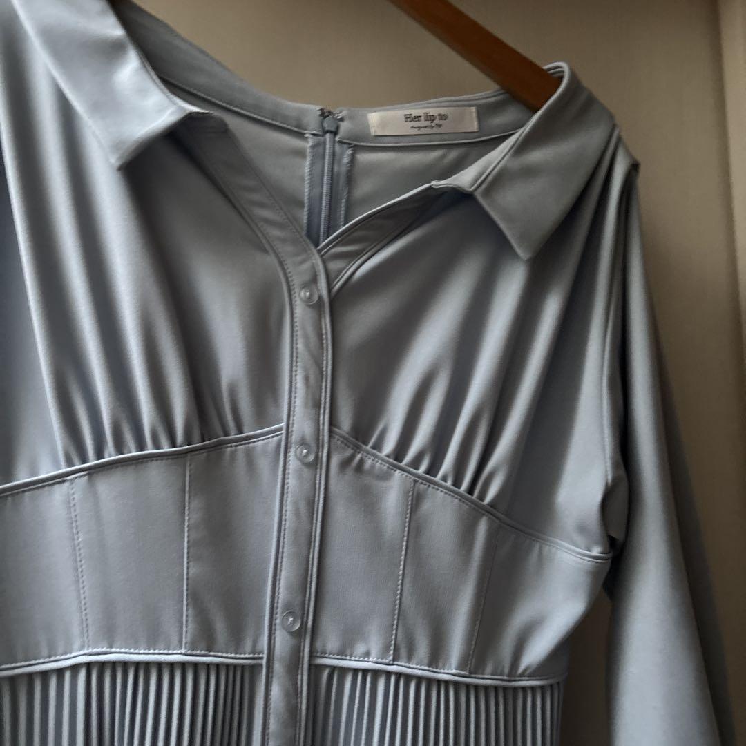 ハーリップトゥPleated Open Shirt Dress sky