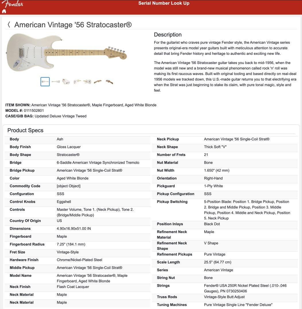 ギター Fender American vintage 56 Stratocaster