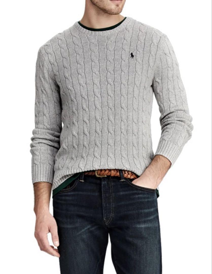 Polo Ralph Lauren グレー ケーブルニットセーター メンズS