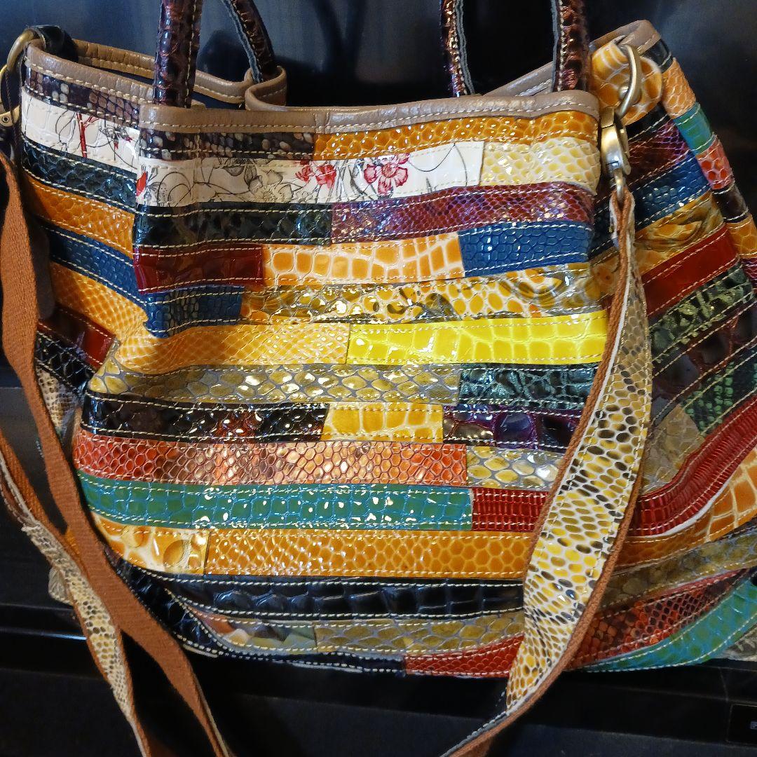 Estacion.エスタシオン、スペイン革カラフルパッチワークショルダーバック