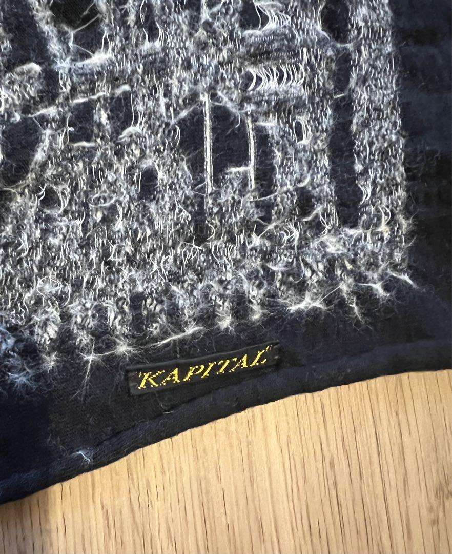 Kapital 縮絨ウールマフラー 黒 ペイズリー柄