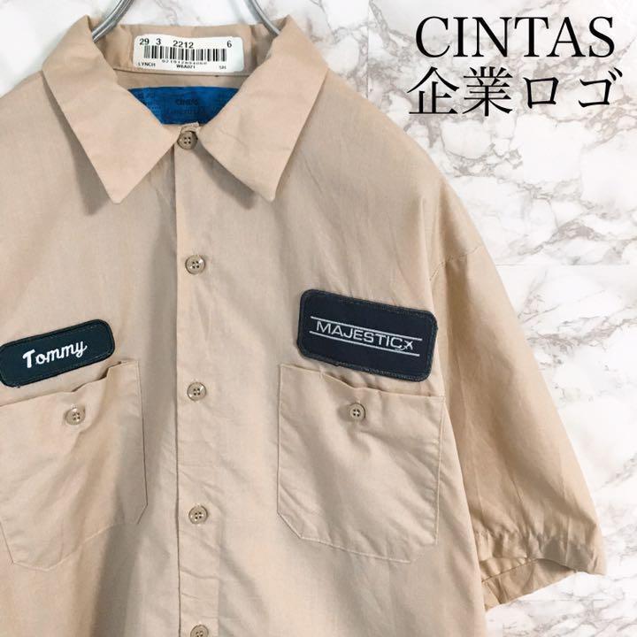 ＣＩＮＴＡＳ　企業ロゴ　ワッペン　ワンポイント刺繍　ワークシャツ　ベージュ　ＸＬ