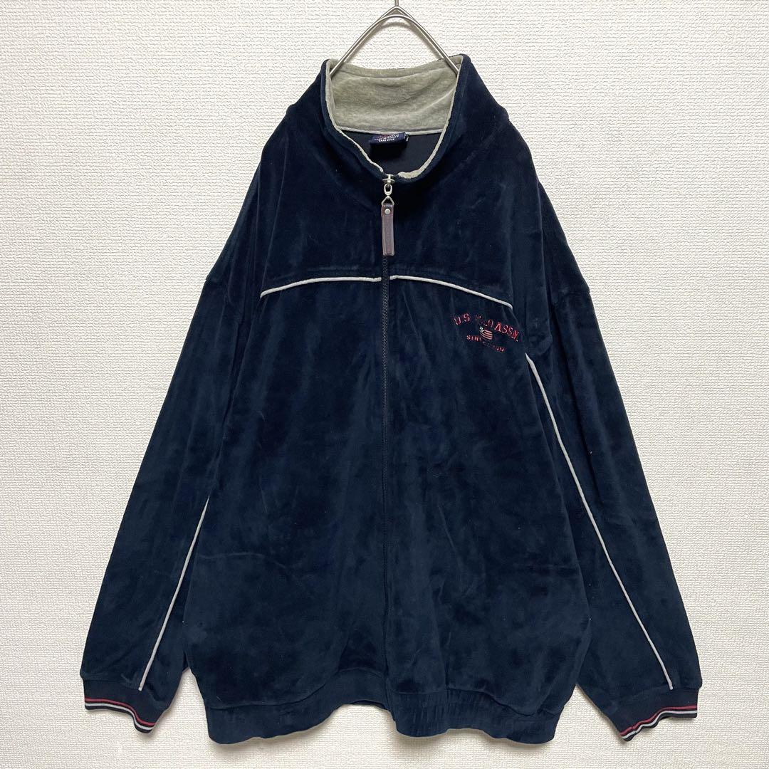 【US POLO ASSN track jacket　ベロア　ブルー　古着】 US POLO ASSN track jacket ベロア ブルー 古着】 - トップス