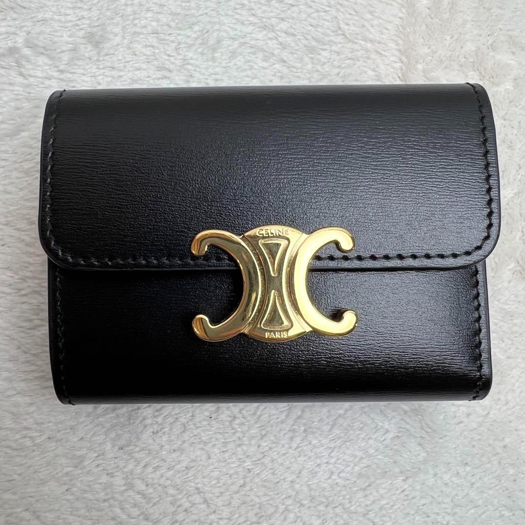 極美品 CELINE セリーヌ トリオンフ 財布 ウォレット ブラック 黒 28,000円