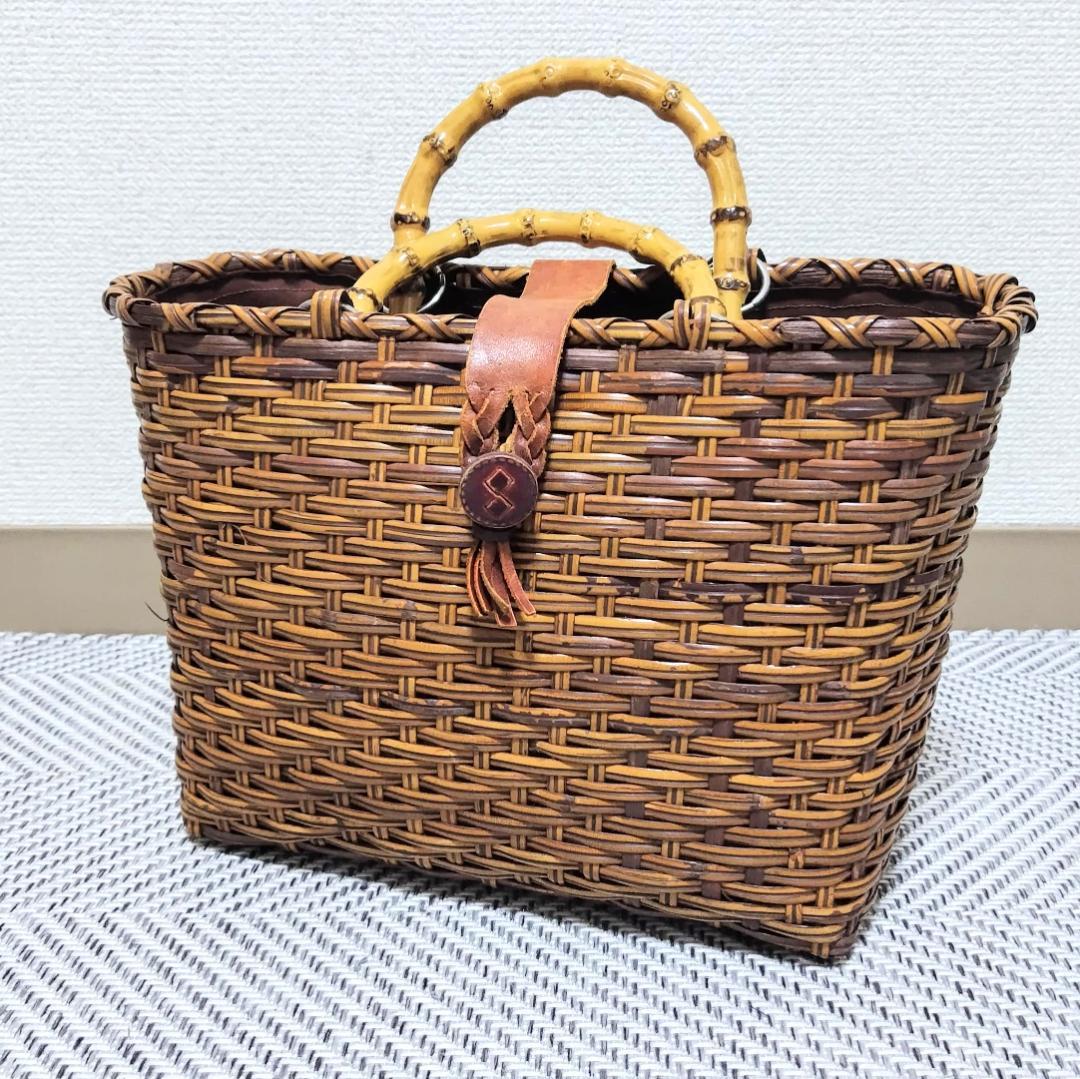籐　ラタン かごバッグ 布内張り