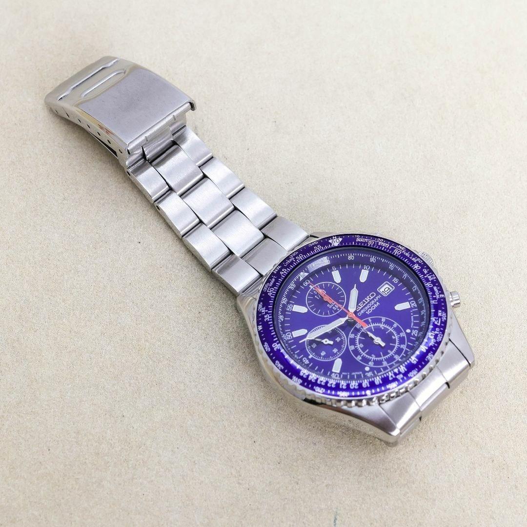 稼働 SEIKO 腕時計 パイロット クロノグラフ ブルー デイト 1762
