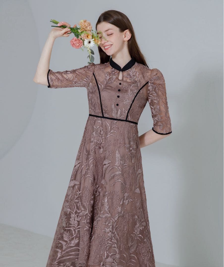 Leja 花柄チュールパフスリーブワンピースドレス