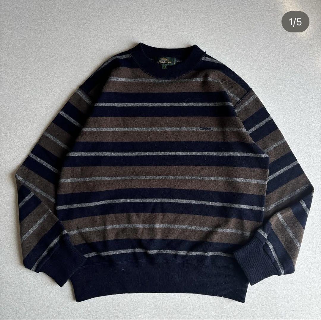 【極美品】90s イタリア製 ボーダーニット 柄セーター vintage 短丈