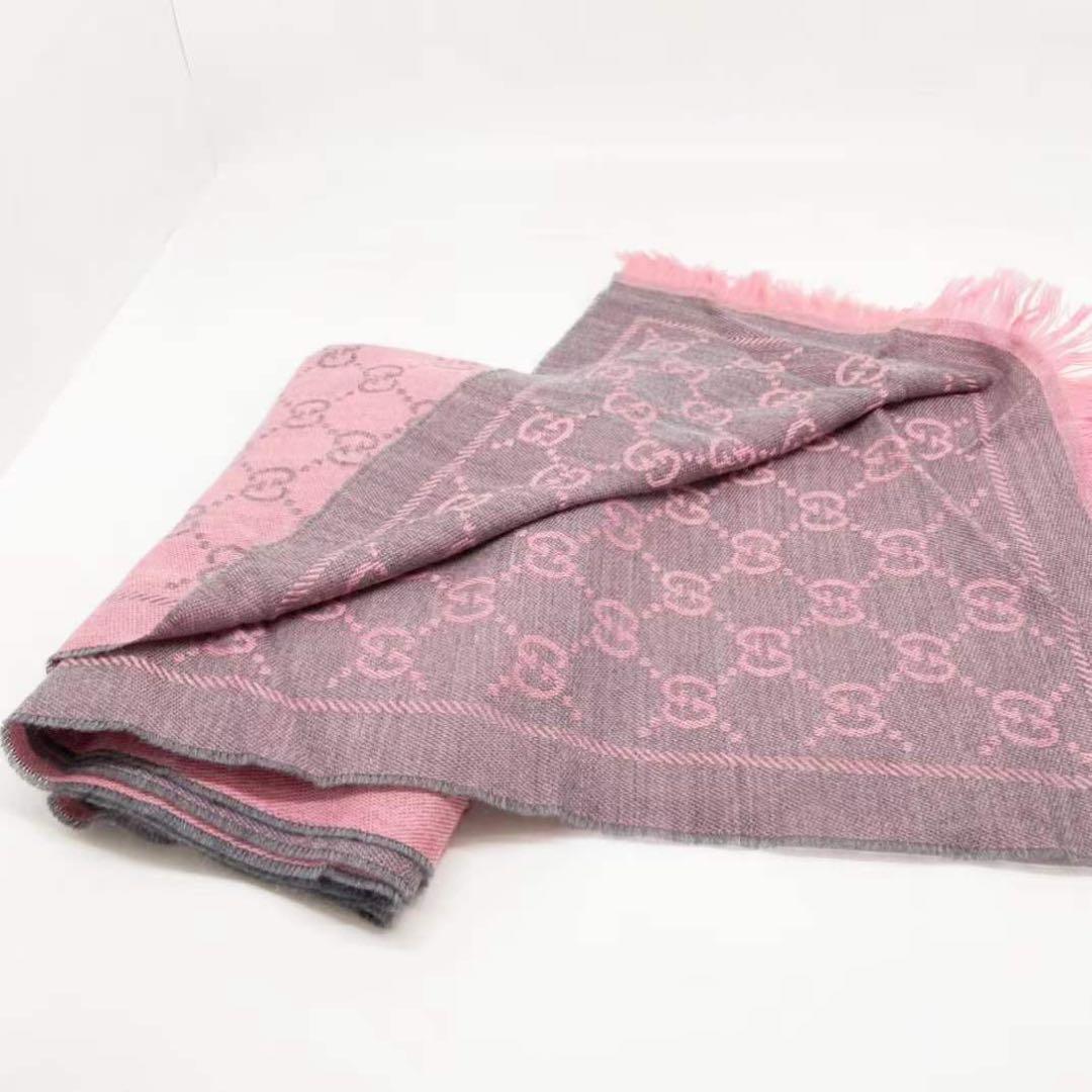 【極美品】GUCCI マフラー ショール リバーシブル GGロゴ ピンク×グレー