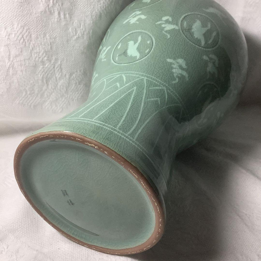 hirohiさん専用 【美品】 高麗青磁 鮮棒 花瓶 鶴 花器 華道具