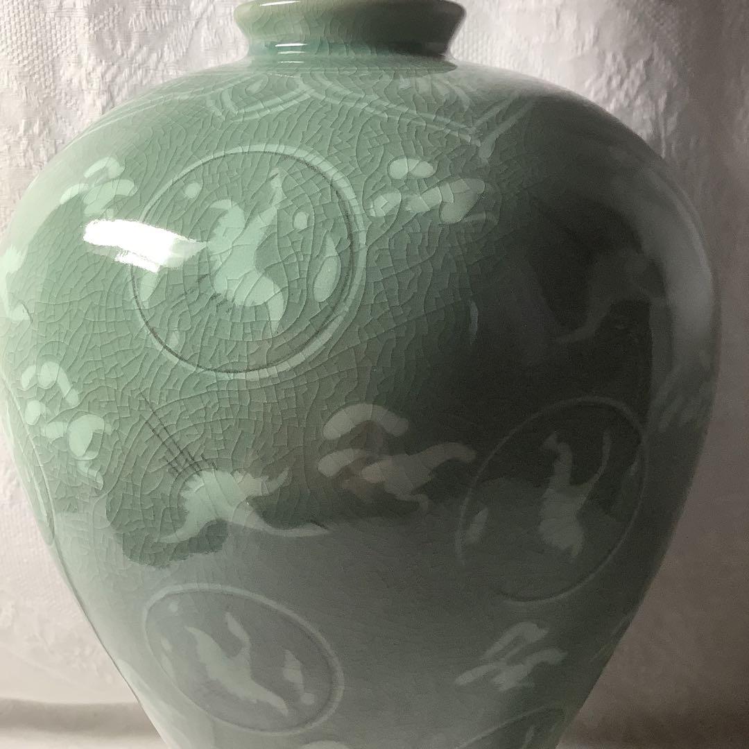hirohiさん専用 【美品】 高麗青磁 鮮棒 花瓶 鶴 花器 華道具