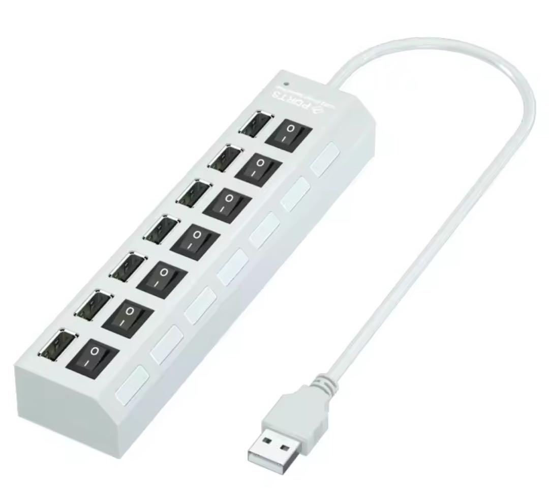 7 ポート USB ハブ 2.0 アダプター ブ ホワイト