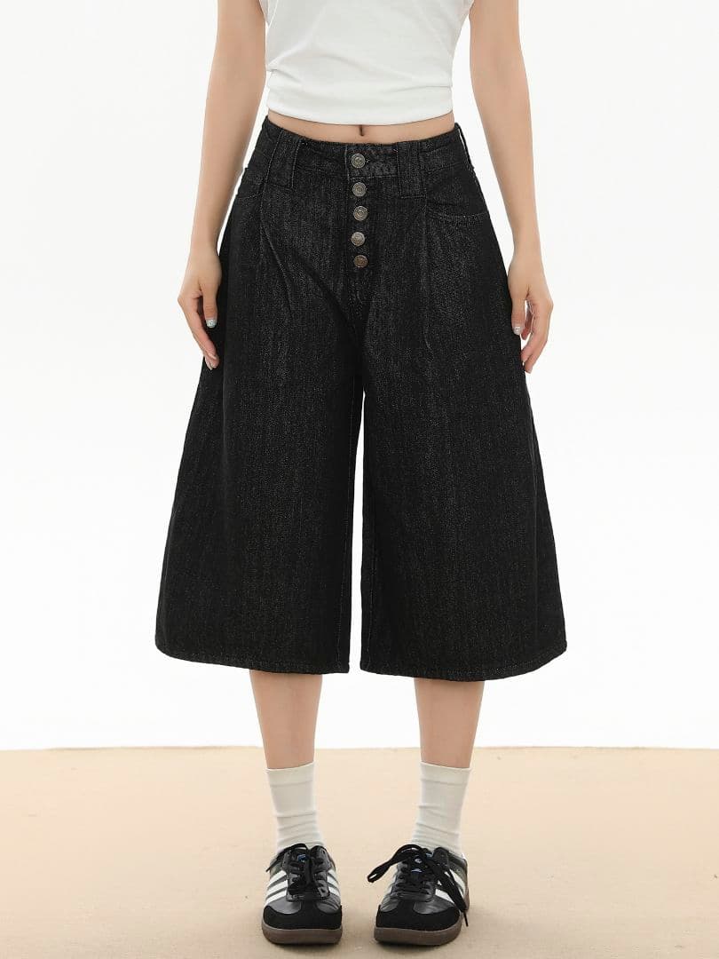 ハイウエスト ブラック ワイドパンツ