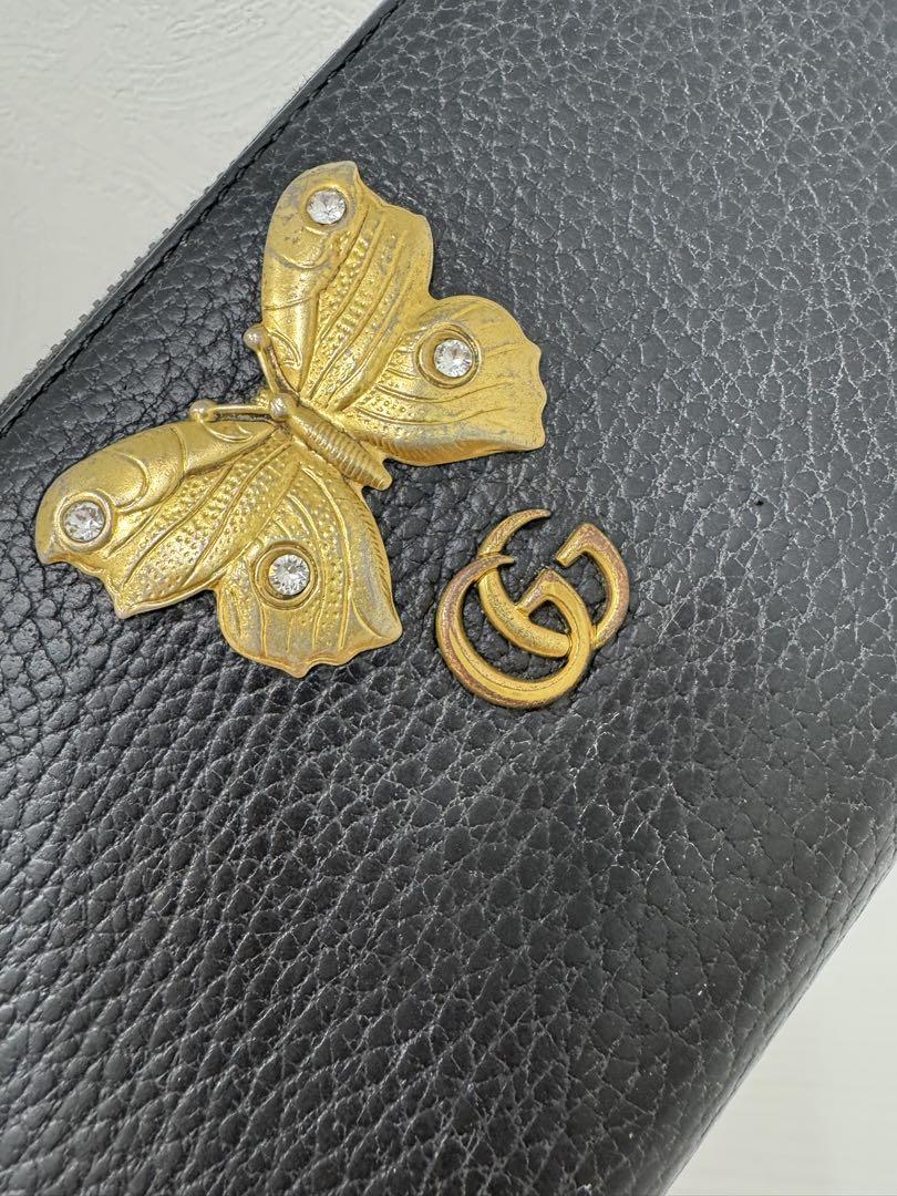 GUCCI グッチGGマーモント バタフライ ジップ ロング ウォレット 財布