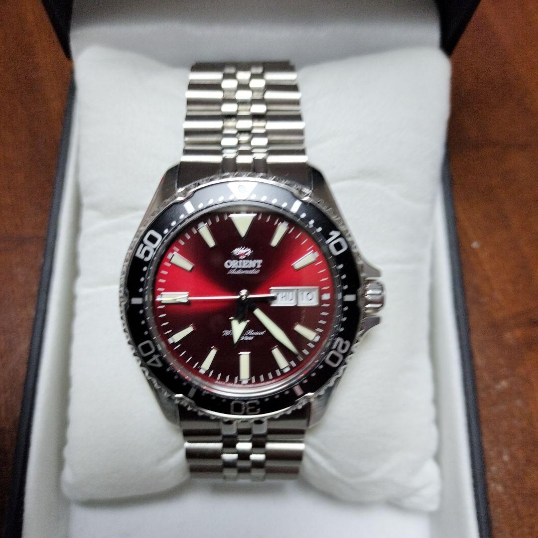 Orient 自動巻き 腕時計 レッドダイヤル 200m防水　（手巻き付）時計