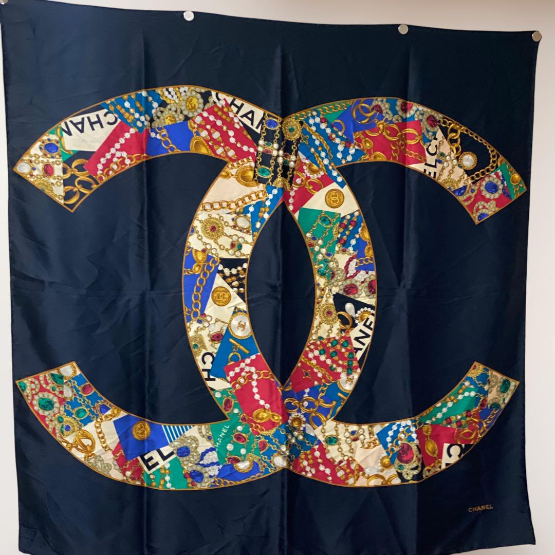 ✿正規CHANEL グリポアジュエリー柄シルク100大判スカーフ未使用保管品✿ 楽天市場】CHANEL シャネル シルク スカーフ 大判 ココマーク