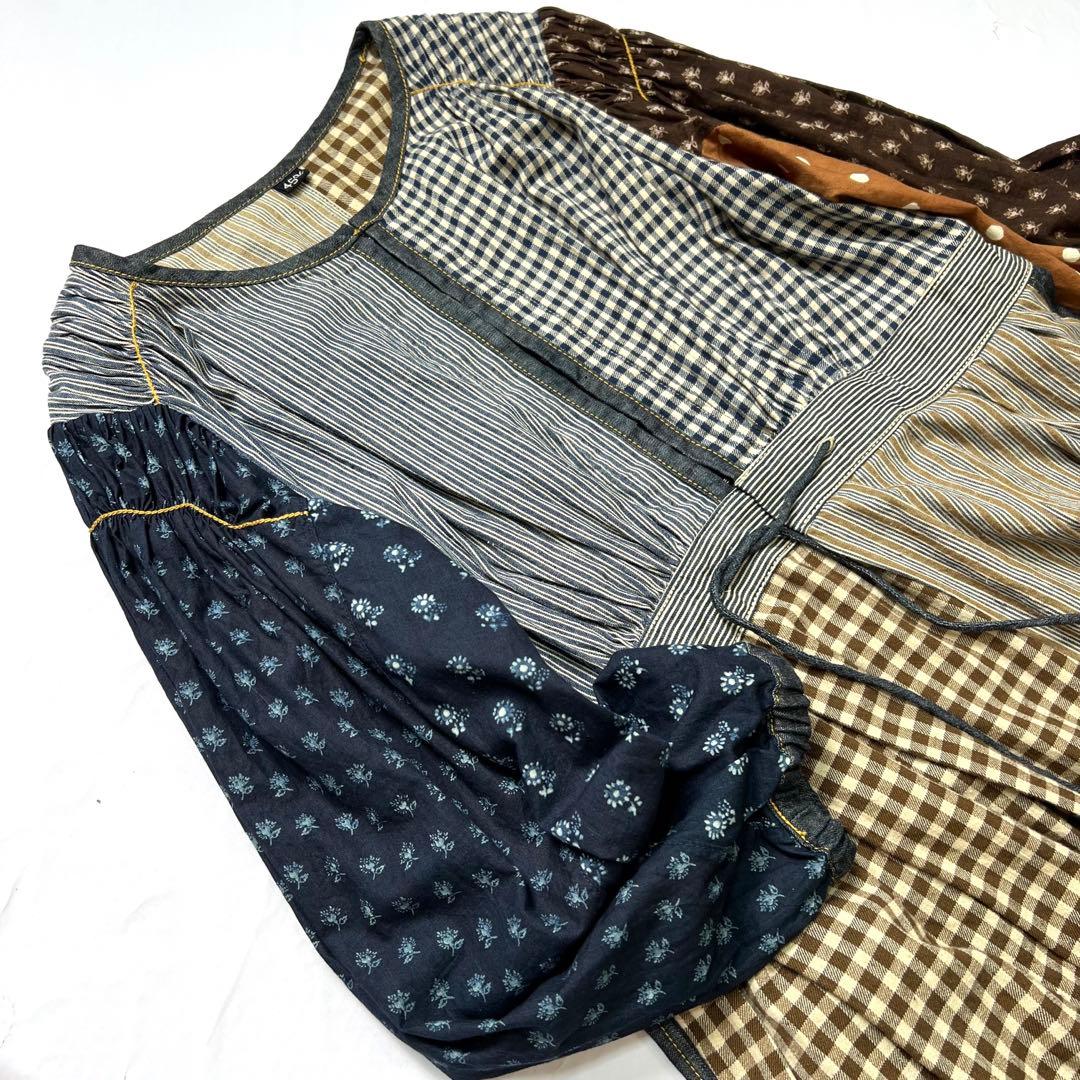 25【新品未使用】 45R フォーティーファイブアール 玉手箱ドレス パッチワーク デニム ネル 【BCD5834433136】(24196円)