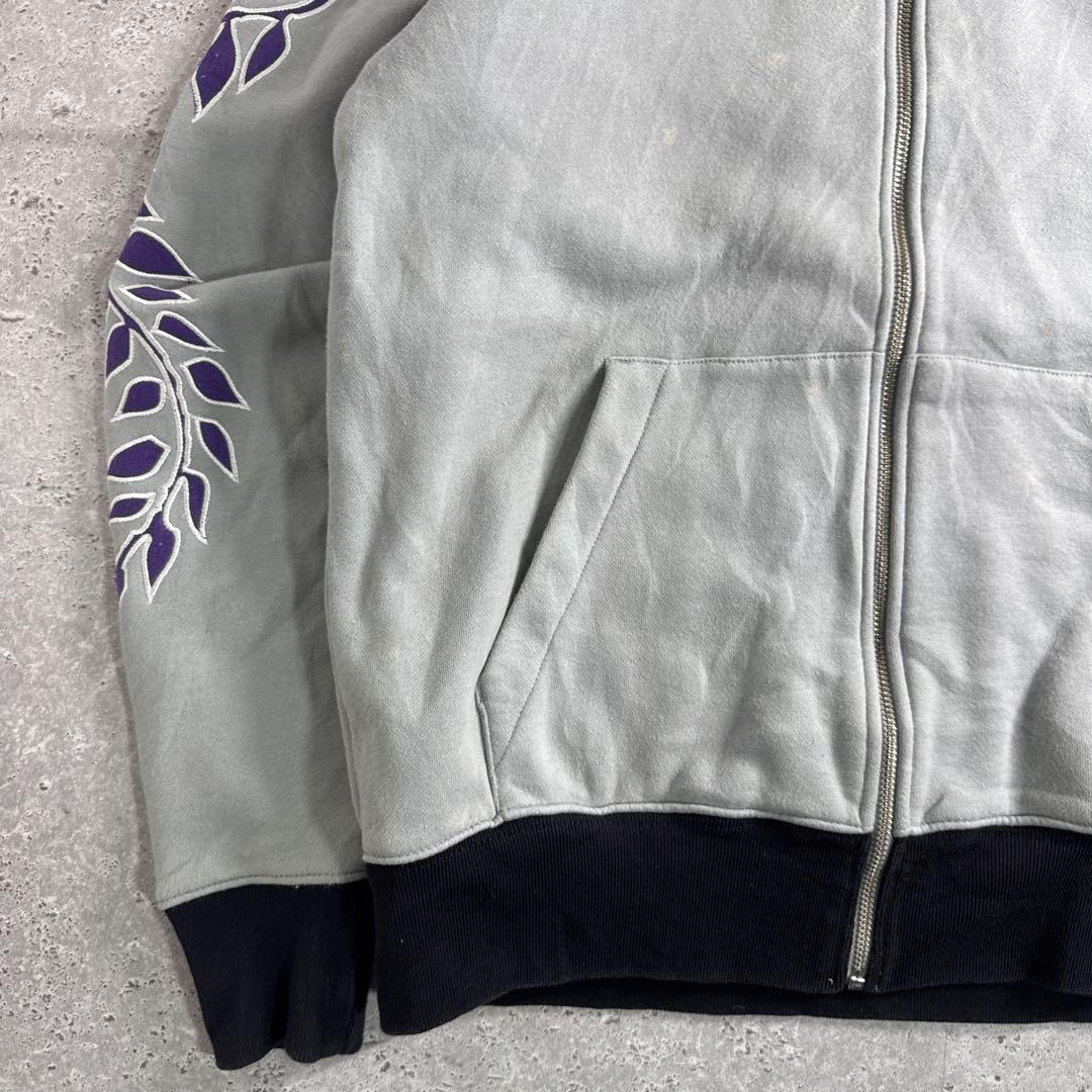 stussy×Leilow刺繍 スカルロゴ ジップアップ パーカー グレー M