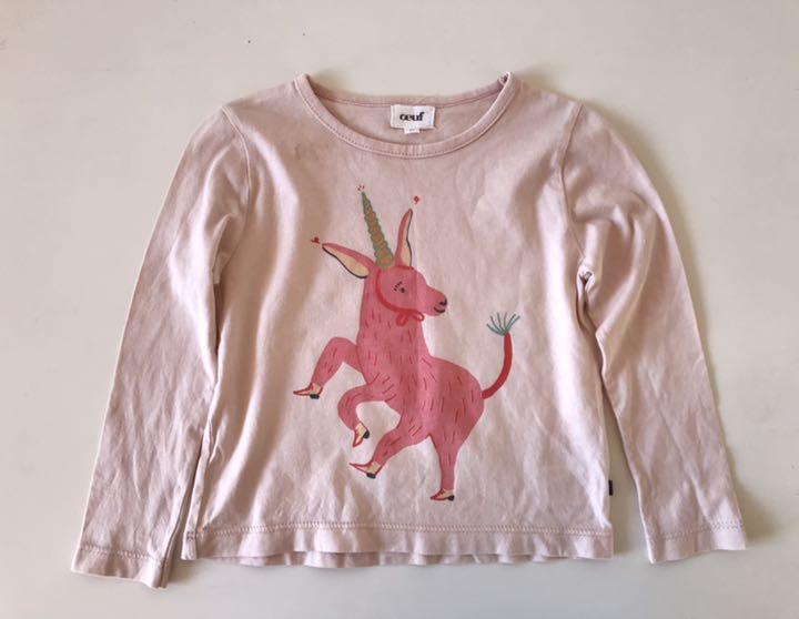 ☆oeuf nyc ウフ ユニコーンプリント長袖Tシャツ 2Y ピンク☆