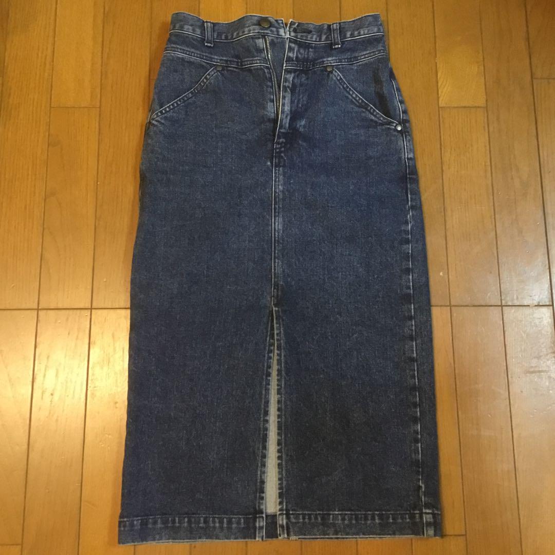 ダークデニム ロングタイトスカート スリット入り　S