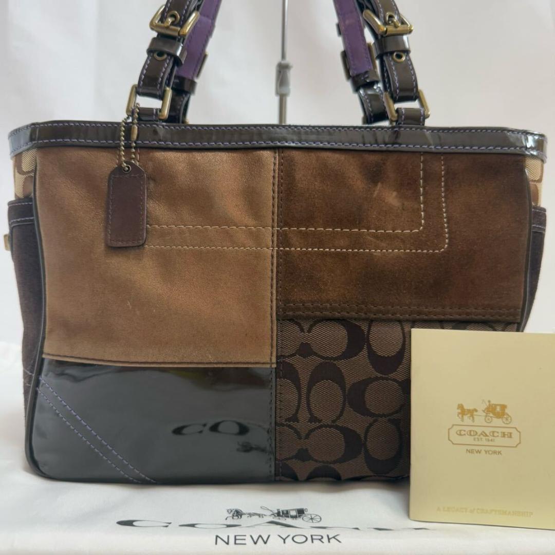 【美品】コーチ パッチワーク トートバッグ ビジネスバッグ A4可 カラフル 茶