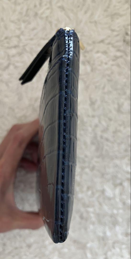 ☆ LANVIN en Bleu 牛革エナメル クロコ 薄型L字ファスナー長財布