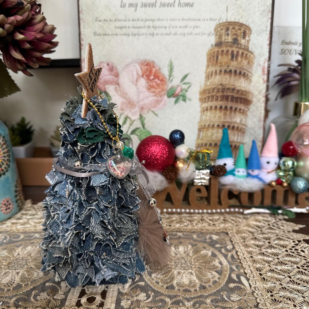 ハンドメイドෆ˚*デニムとハギレのツリーෆ˚*再出品 ハンドメイドෆ˚*デニムとハギレのツリーෆ˚*再出品