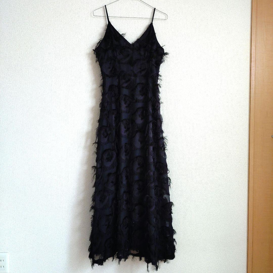 SMILE ORCHID ノースリーブシャギーワンピース S 黒 オケージョン SMILE ORCHID ドレス ノースリーブシャギーワンピース