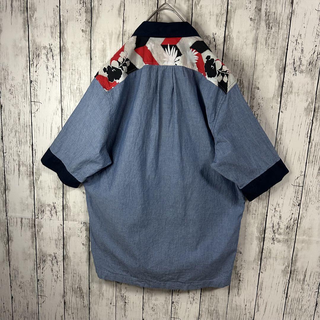 【Maison Kitsune☆メゾンキツネ】和柄☆半袖シャンブレーシャツ 39 Maison Kitsune☆メゾンキツネ】和柄☆半袖シャンブレーシャツ
