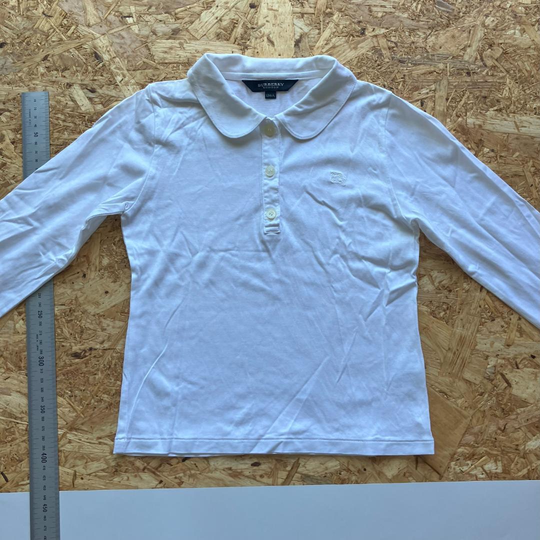 Burberryポロシャツ長袖・白・未使用品4月28日〜5月28日配送出来ません BURBERRY LONDON】（130cm）リユース品：長袖ポロシャツ 白