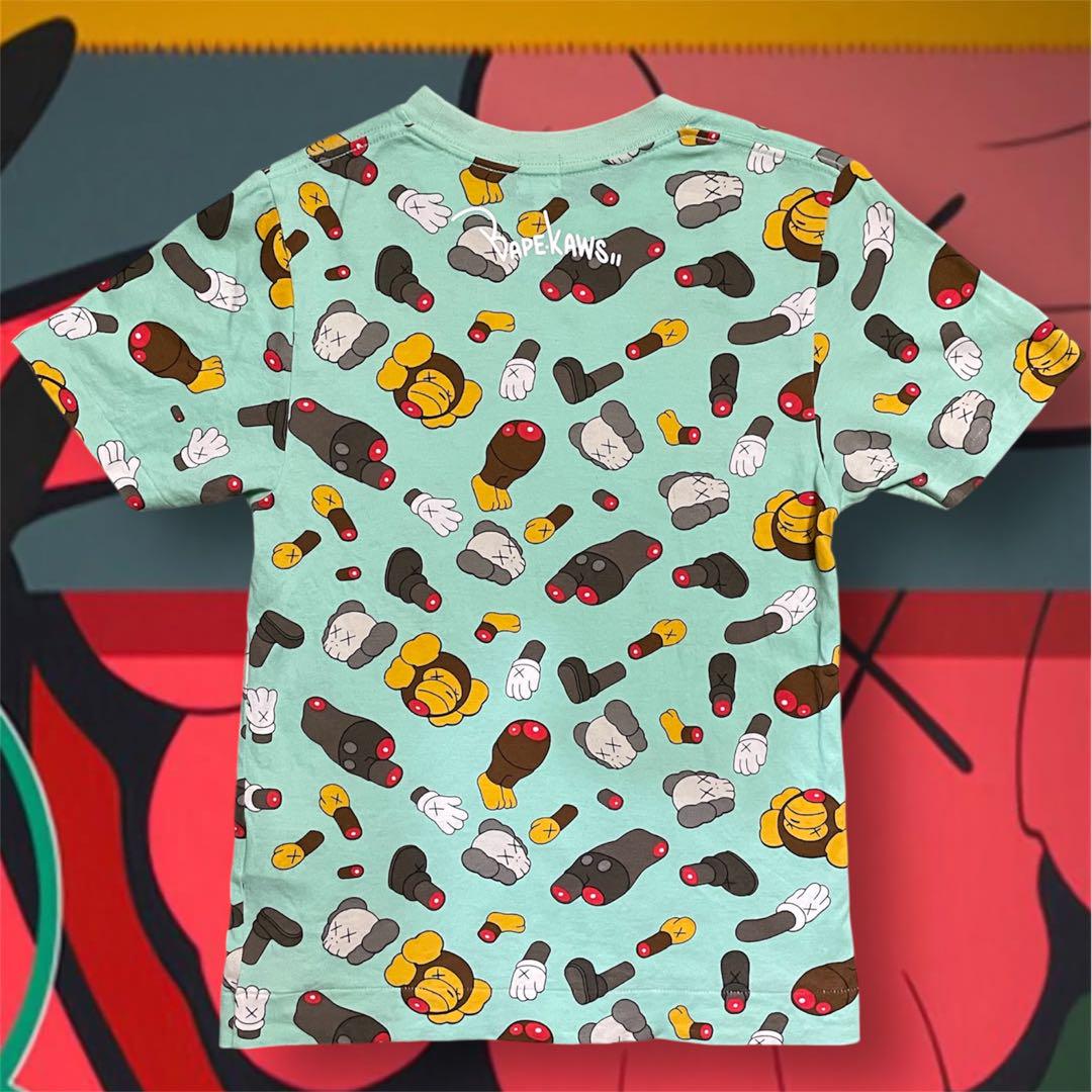 Bape kaws Tシャツ カウズ マイロ アベイシングエイプ水色総柄 日本製 Bape kaws Tシャツ カウズ マイロ アベイシングエイプ水色総柄