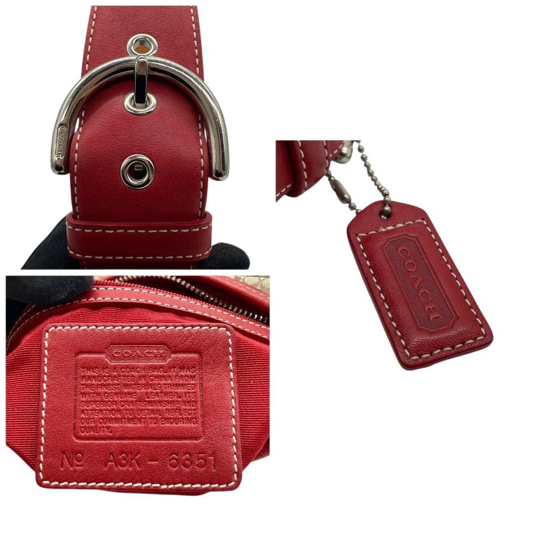美品　コーチ　ハンドバッグ　赤　ミニシグネチャー　COACH　ワンショル　T3 美品 コーチ ハンドバッグ 赤 ミニシグネチャー COACH