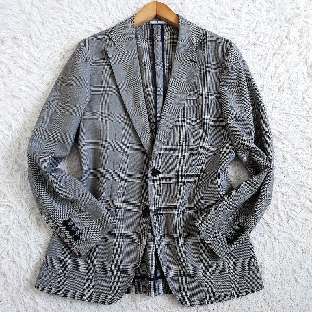 スーツセレクト　テーラードジャケット　BISHU　リネン混　チェック　L