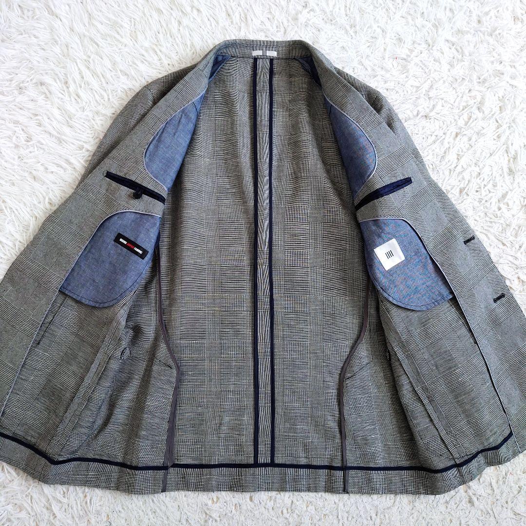 スーツセレクト　テーラードジャケット　BISHU　リネン混　チェック　L